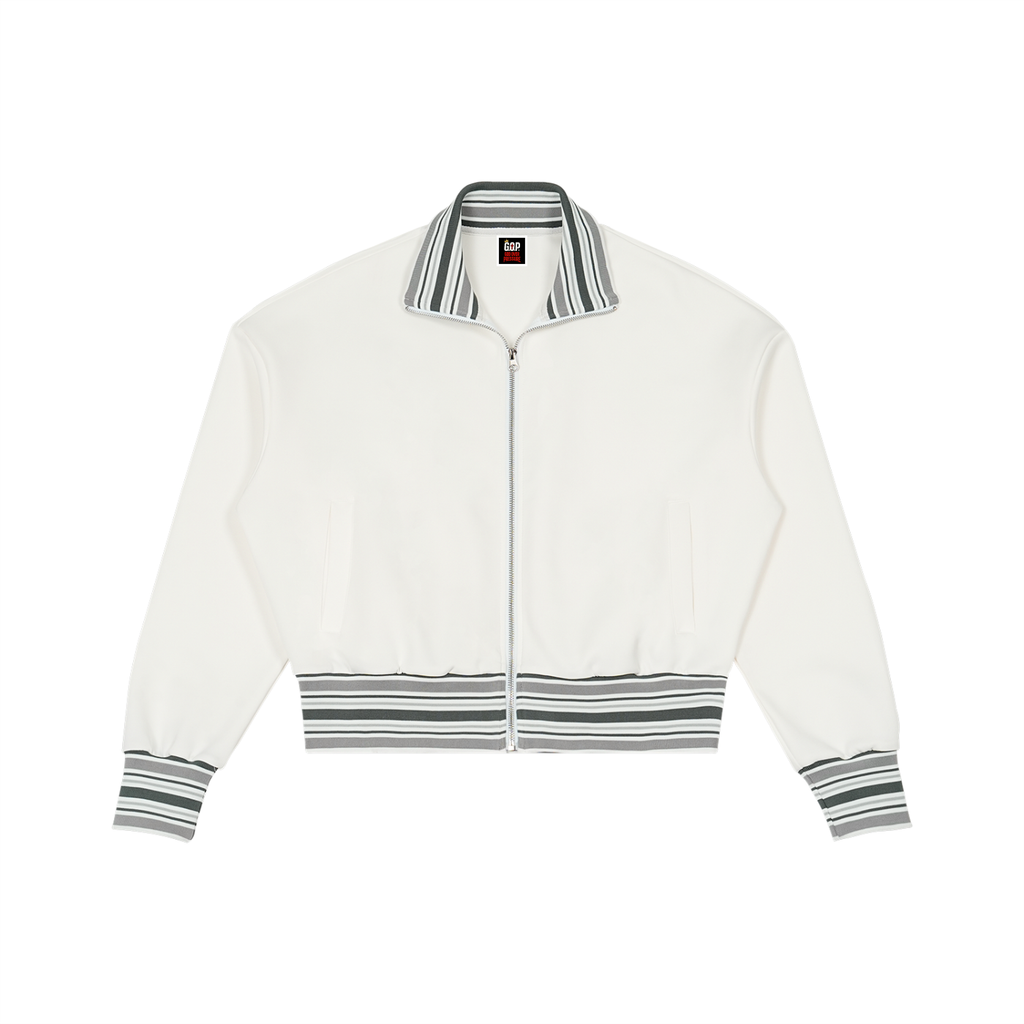 Striped Rib Collar Zip Jacket