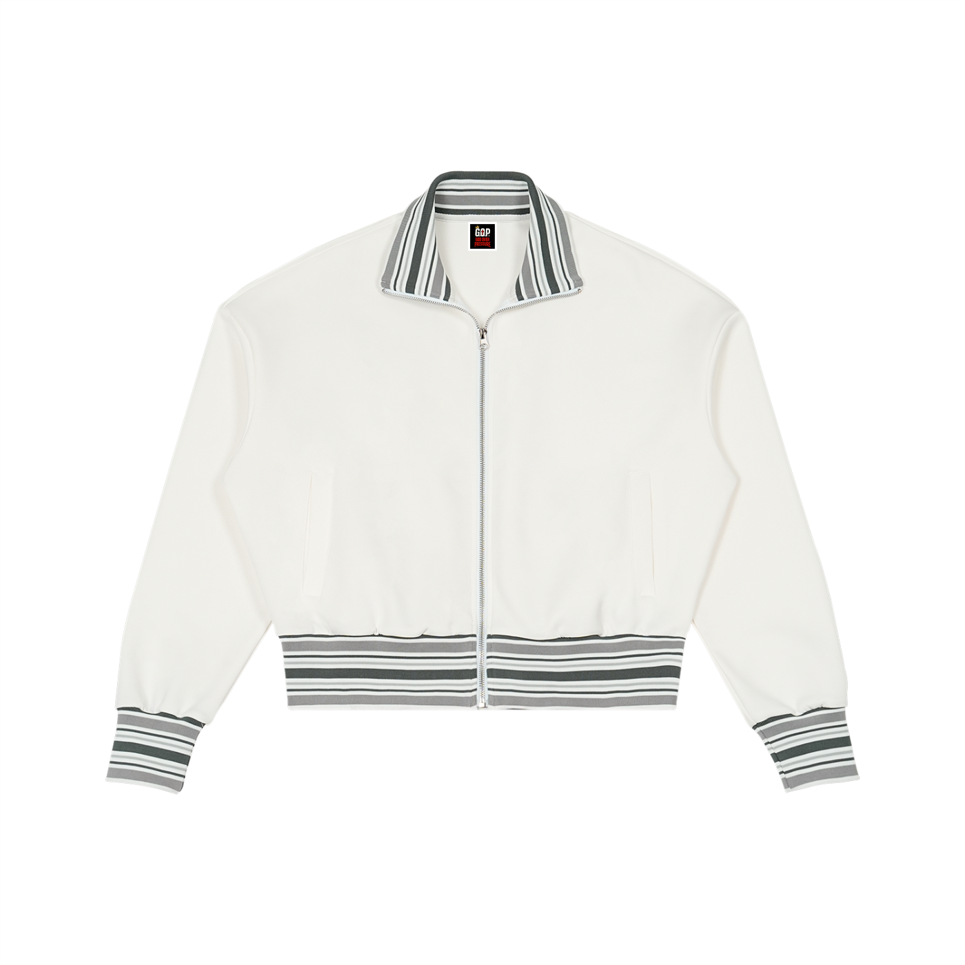 Striped Rib Collar Zip Jacket