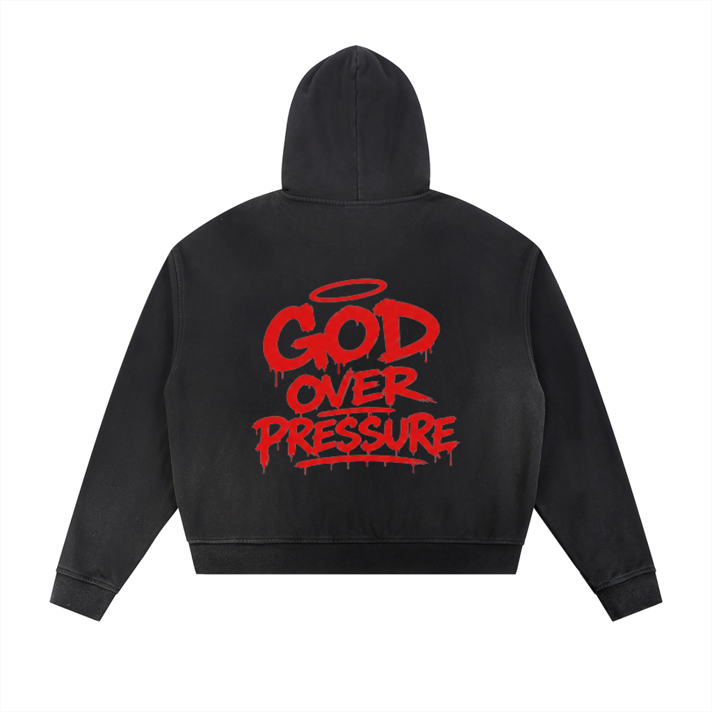 G.O.P. Sun Fade Frayed Raw Edge Fleece Zip Hoodie DF