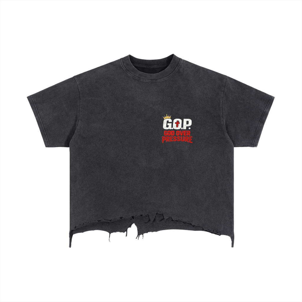 G.O.P. Vintage Wash Boxy Distressed Hem T-Shirt
