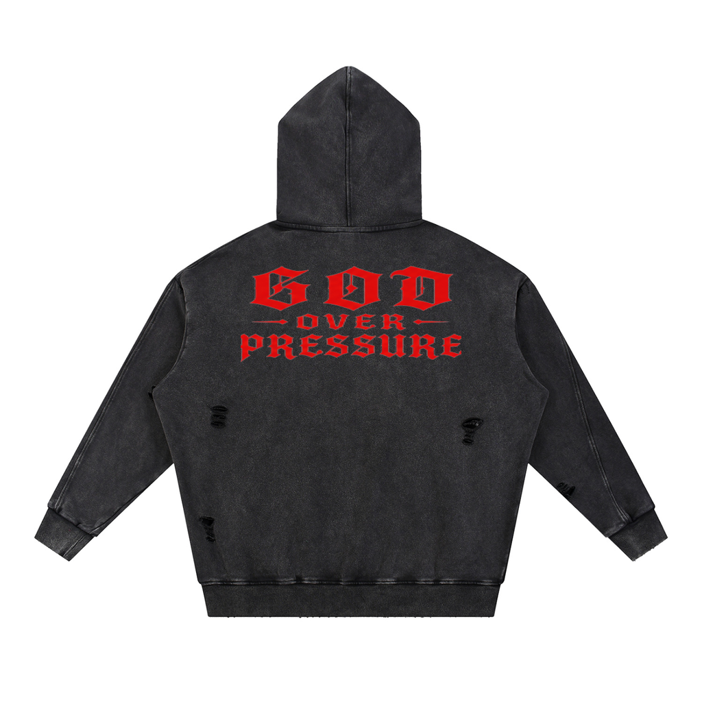 G.O.P. Snow Washed Distressed Panel Pocket Hoodie