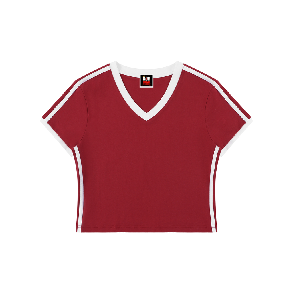 Women's Retro Binding V-Neck Crop T-Shirt