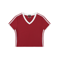 Women's Retro Binding V-Neck Crop T-Shirt