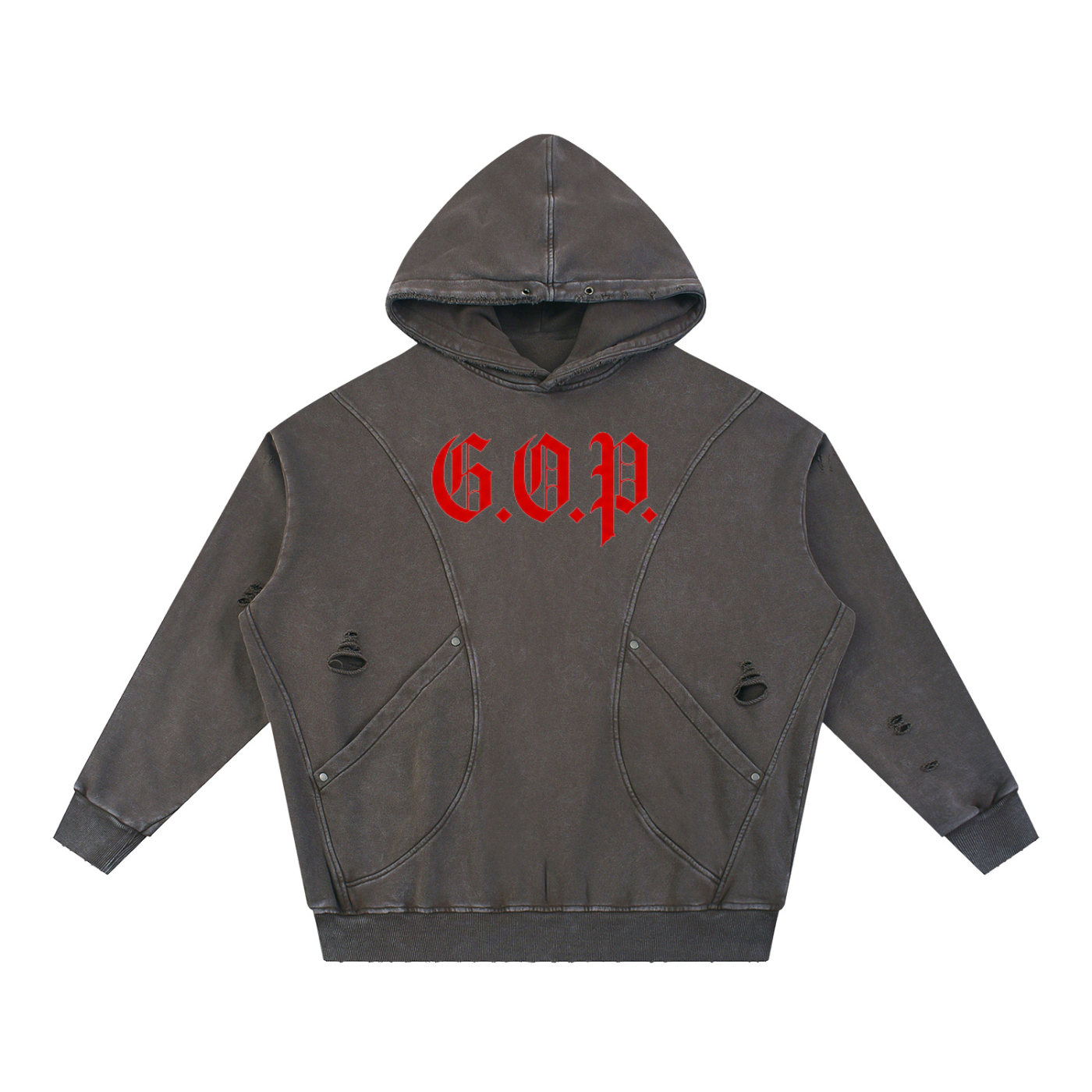 G.O.P. Snow Washed Distressed Panel Pocket Hoodie
