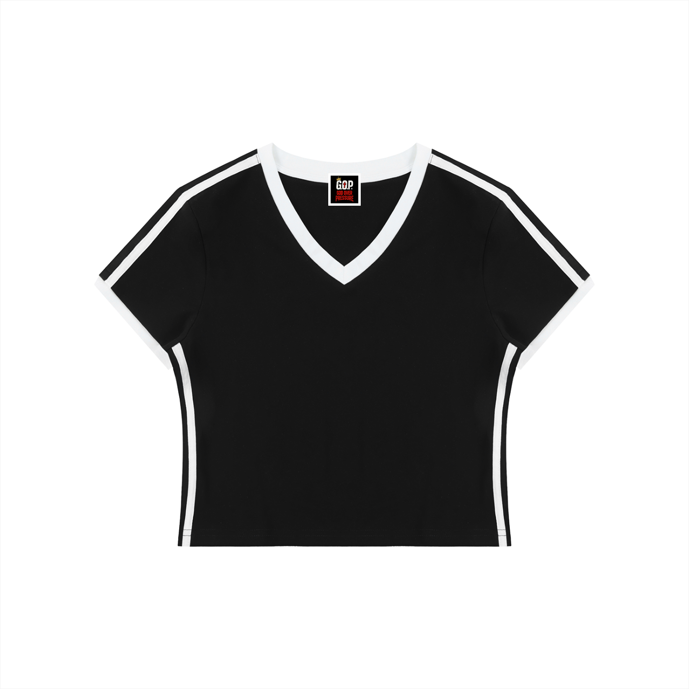Women's Retro Binding V-Neck Crop T-Shirt