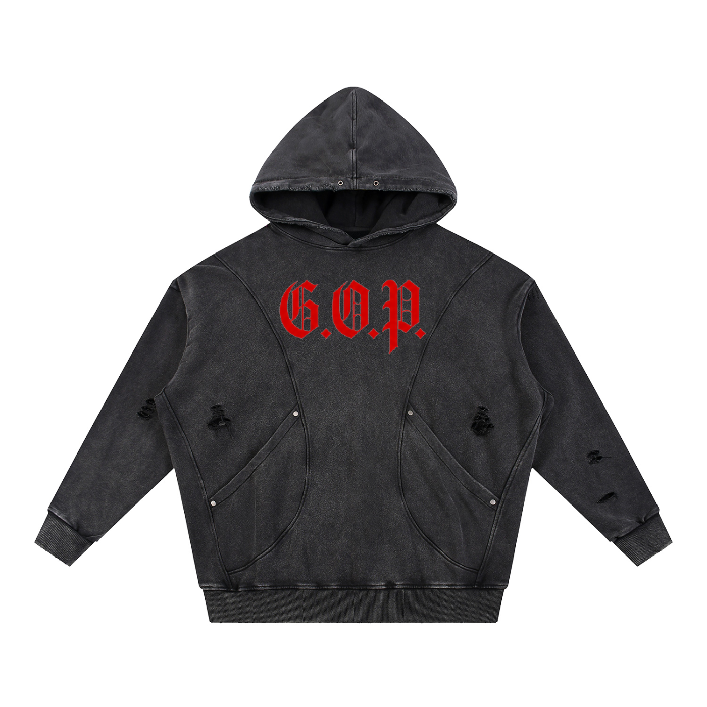 G.O.P. Snow Washed Distressed Panel Pocket Hoodie