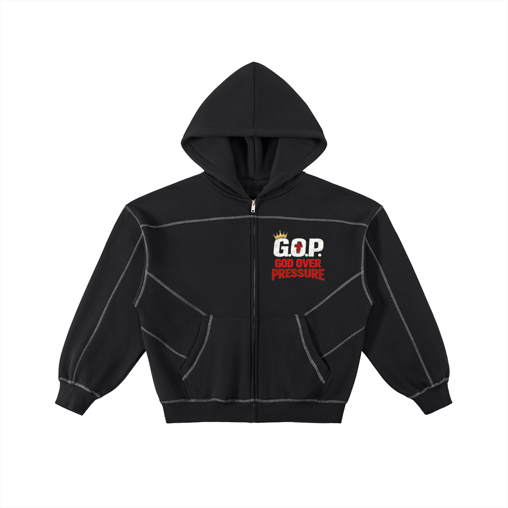 G.O.P. Contrast-Stitched Boxy Fleece Zip Hoodie