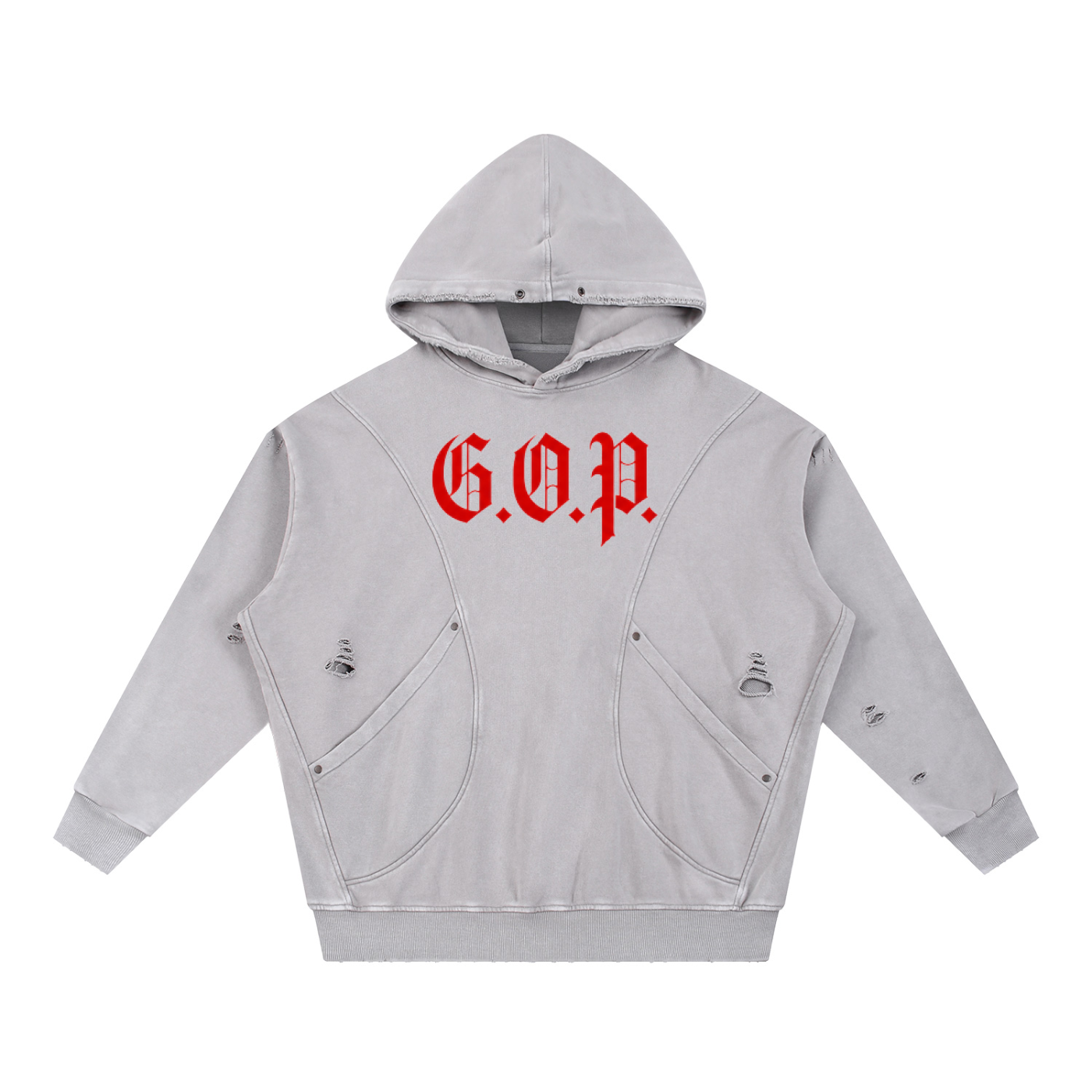 G.O.P. Snow Washed Distressed Panel Pocket Hoodie