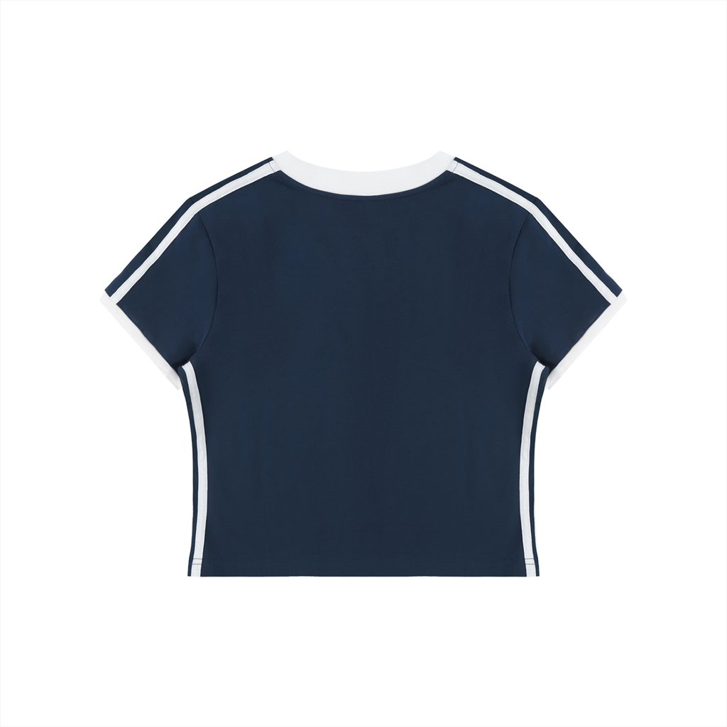 Women's Retro Binding V-Neck Crop T-Shirt