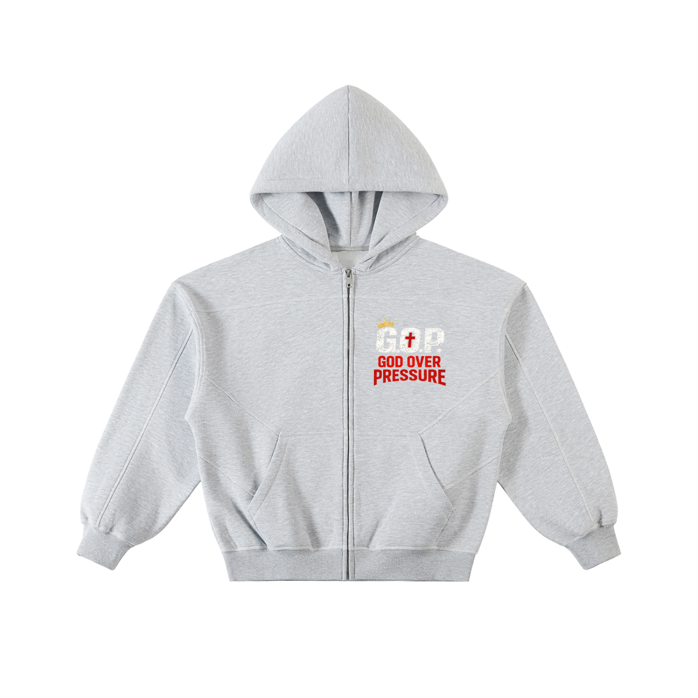 G.O.P. Contrast-Stitched Boxy Fleece Zip Hoodie