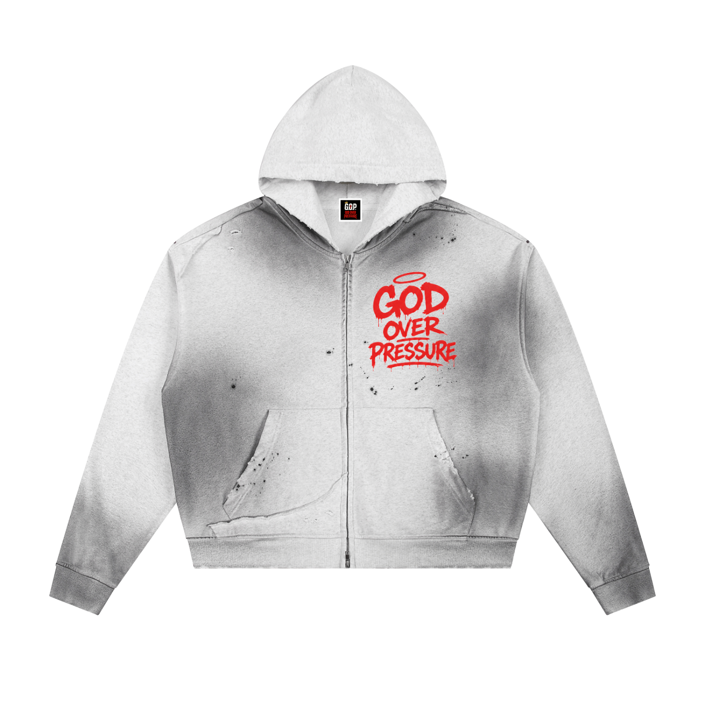 G.O.P. Sun Fade Frayed Raw Edge Fleece Zip Hoodie DF