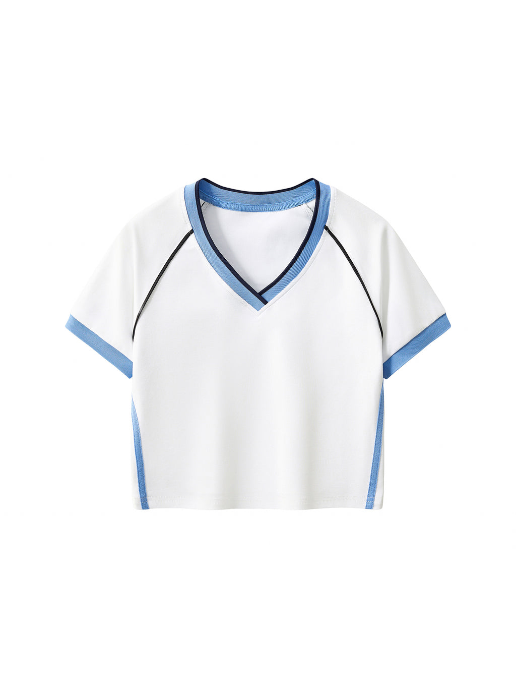 Contrast Trim V-Neck Crop T-Shirt