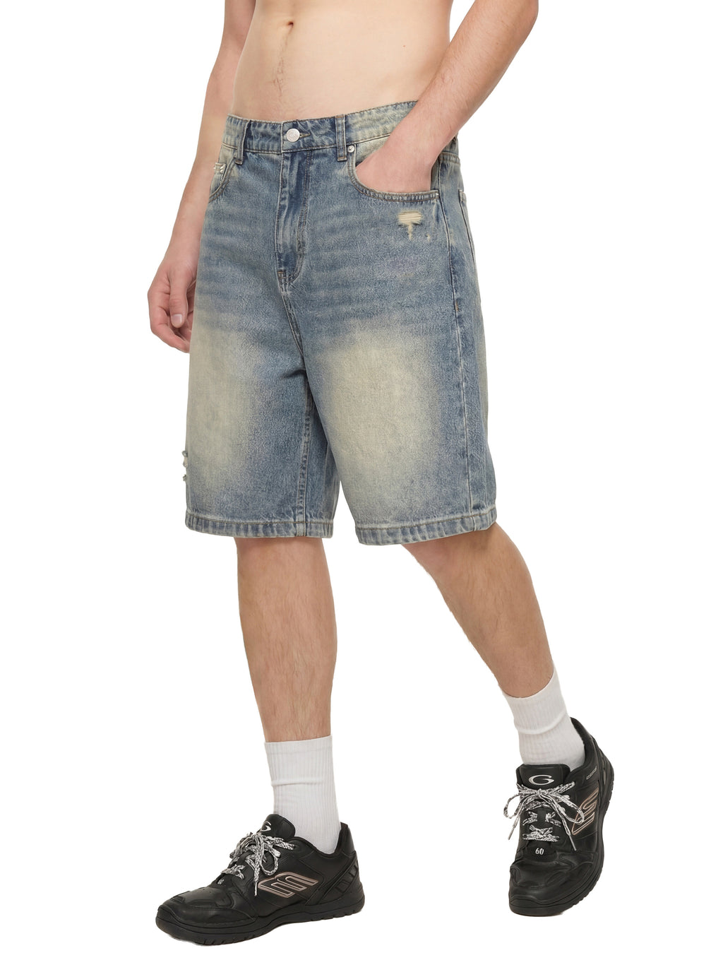 Faded Distressed Baggy Denim Shorts