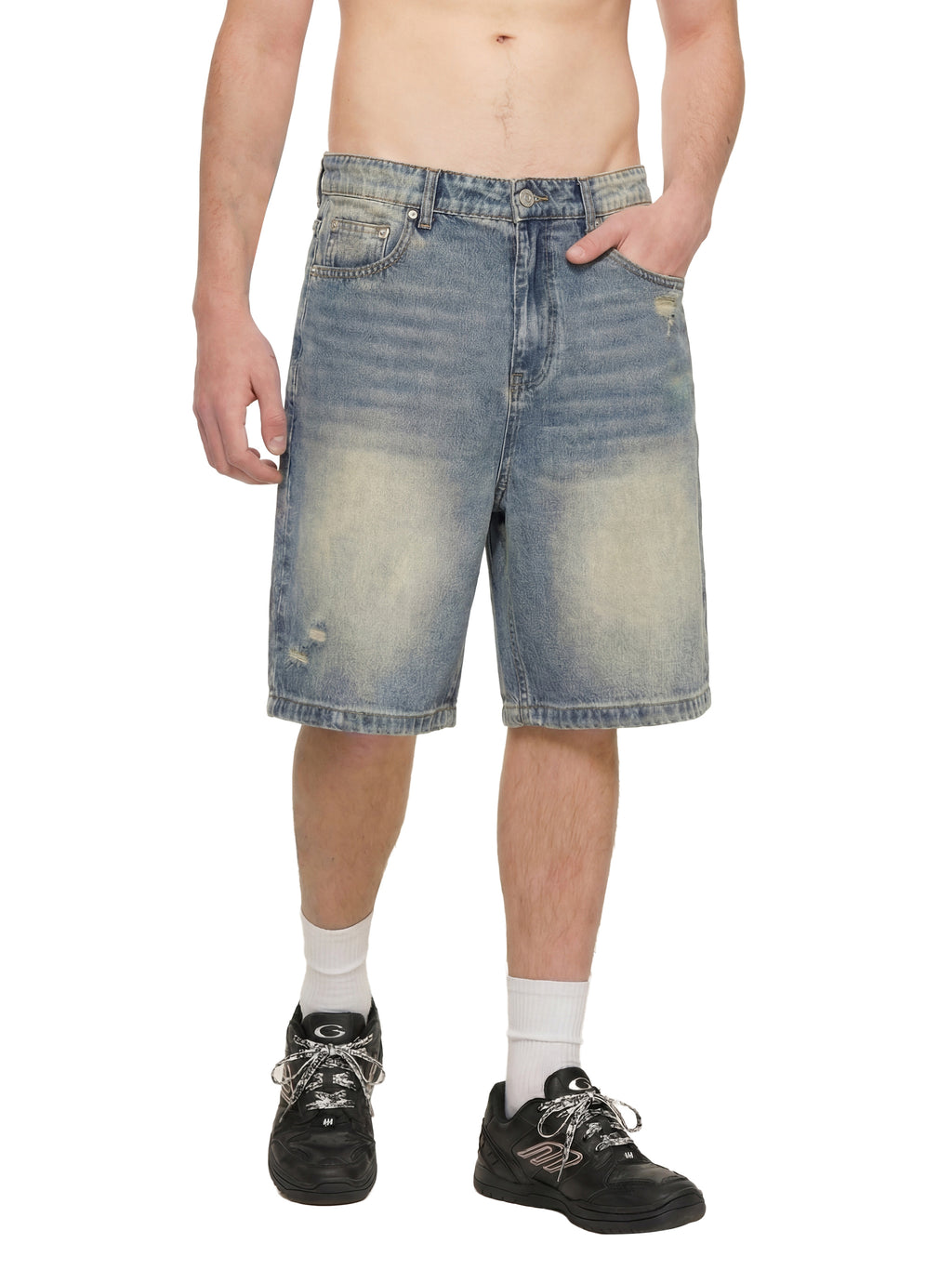 Faded Distressed Baggy Denim Shorts