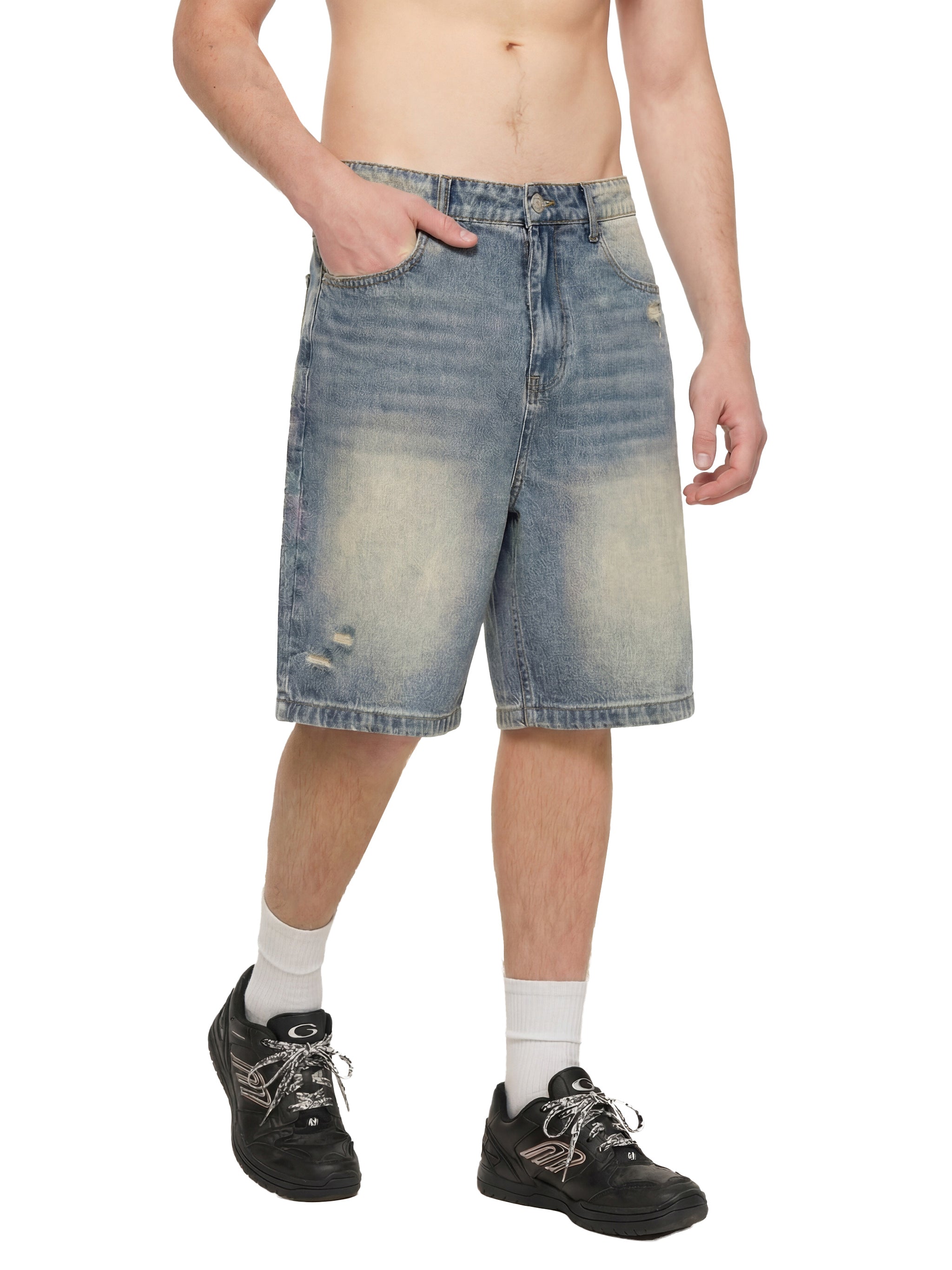 Faded Distressed Baggy Denim Shorts