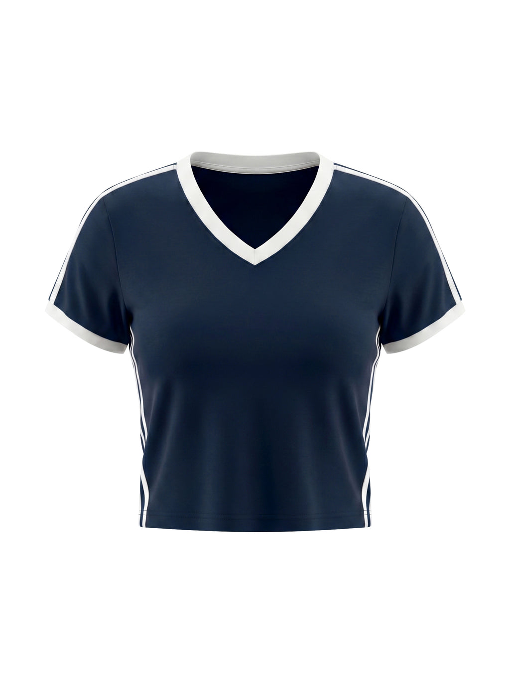 Women's Retro Binding V-Neck Crop T-Shirt