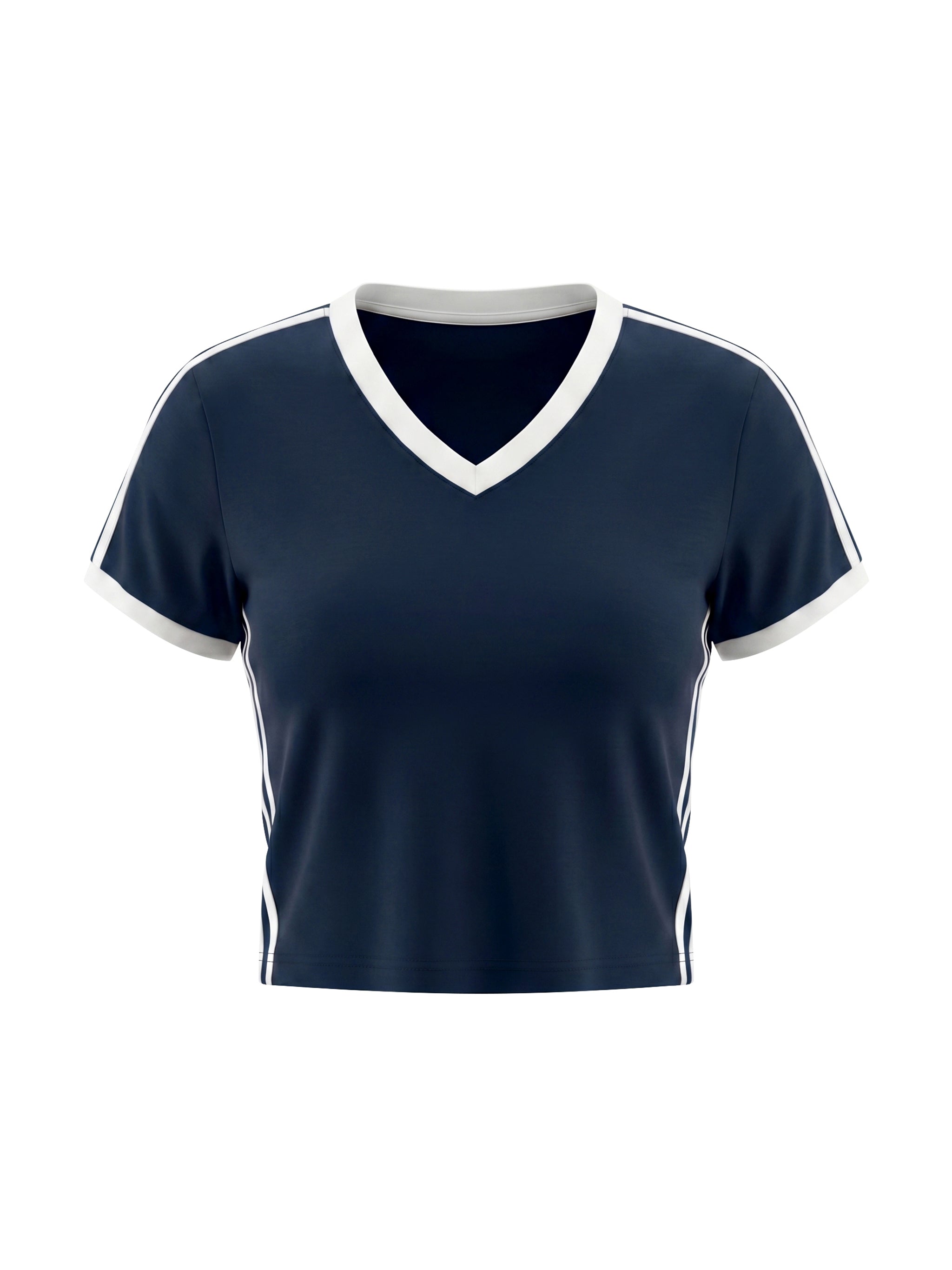 Women's Retro Binding V-Neck Crop T-Shirt