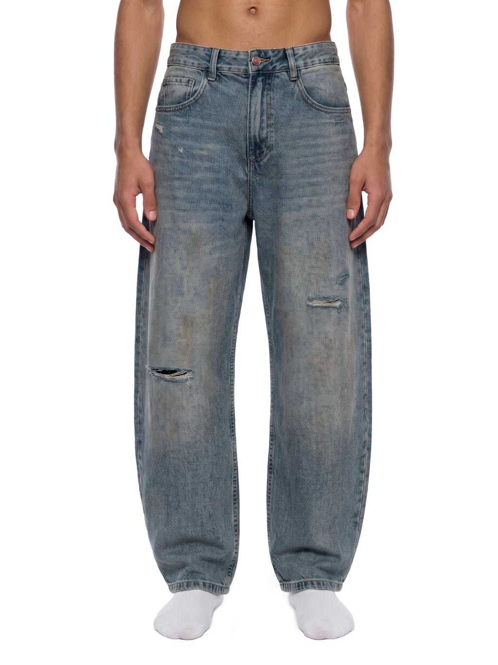 Men's Distressed Barrel Leg Jeans