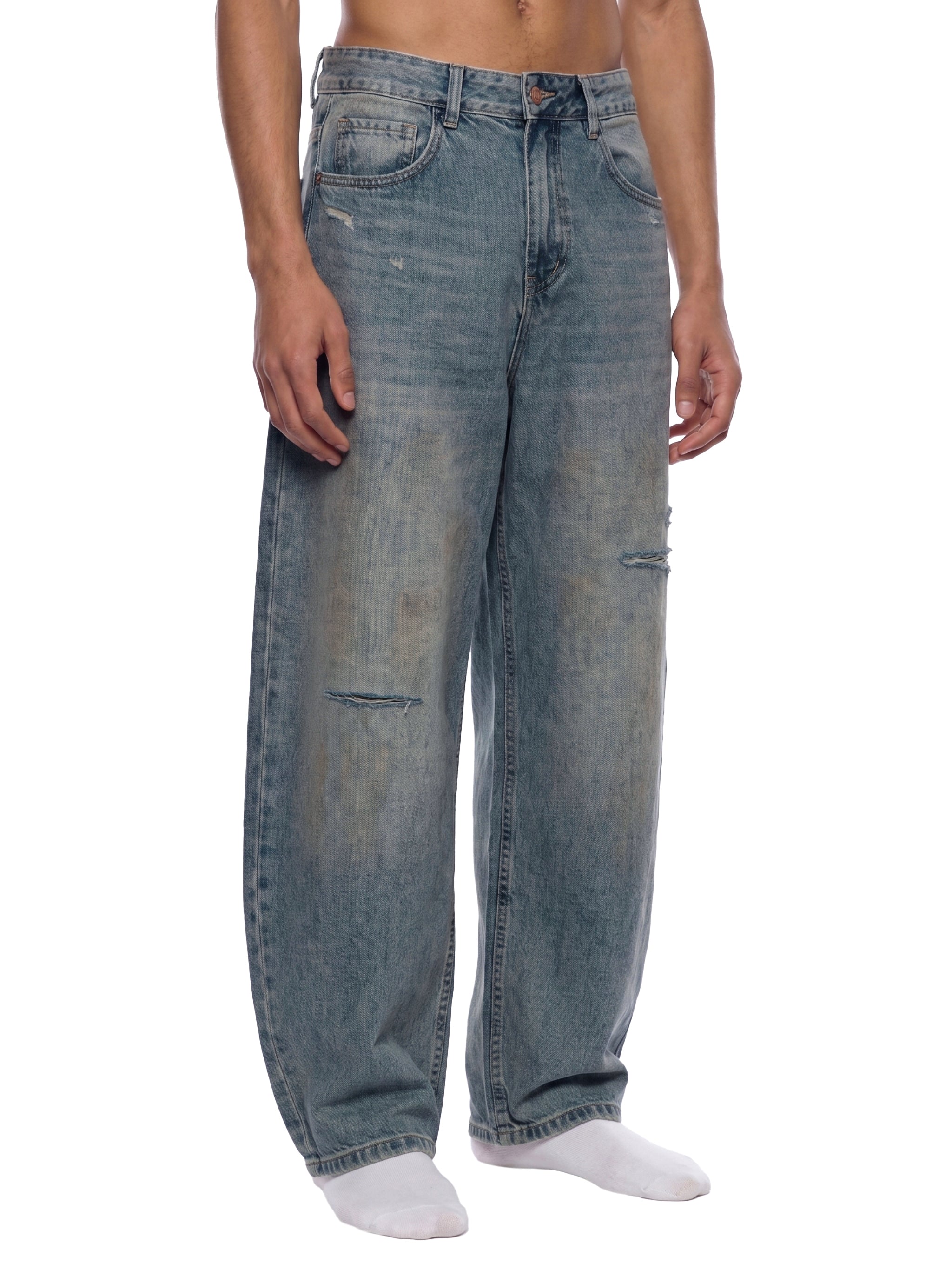 Men's Distressed Barrel Leg Jeans