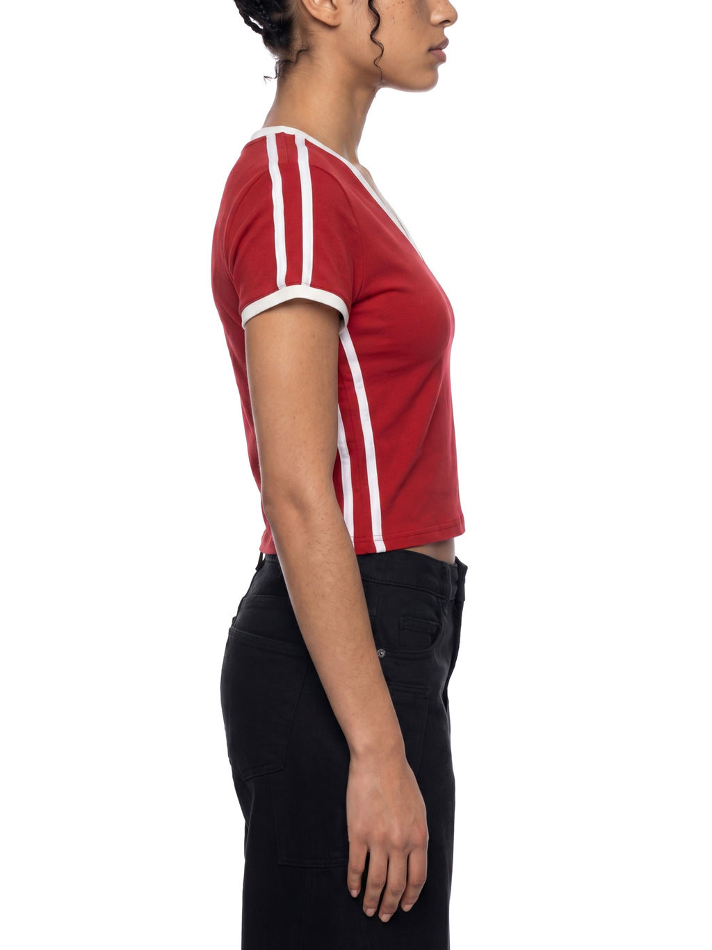 Women's Retro Binding V-Neck Crop T-Shirt