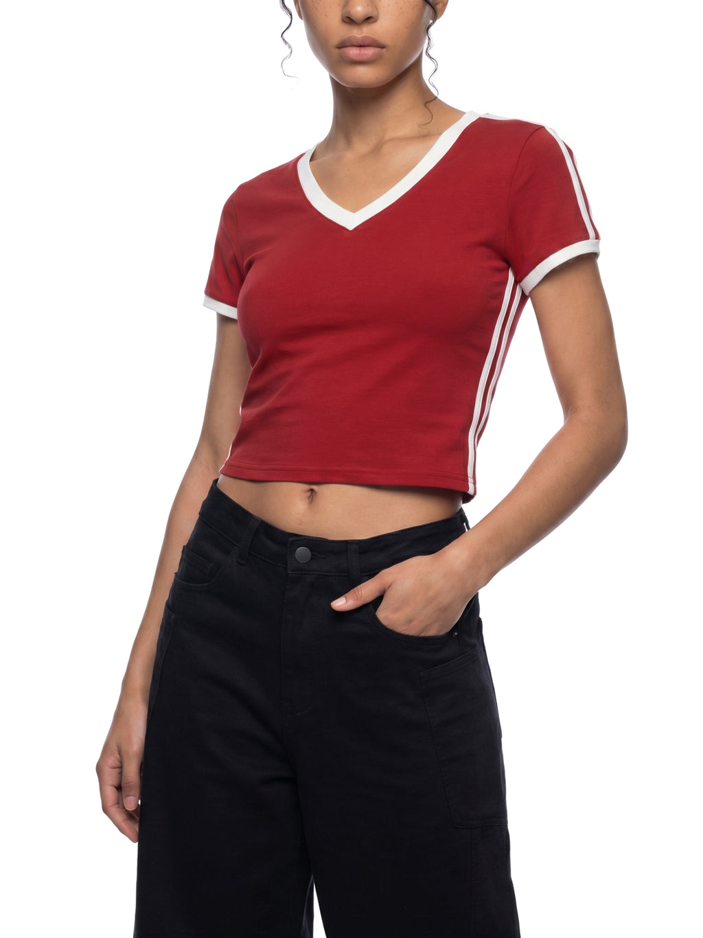 Women's Retro Binding V-Neck Crop T-Shirt