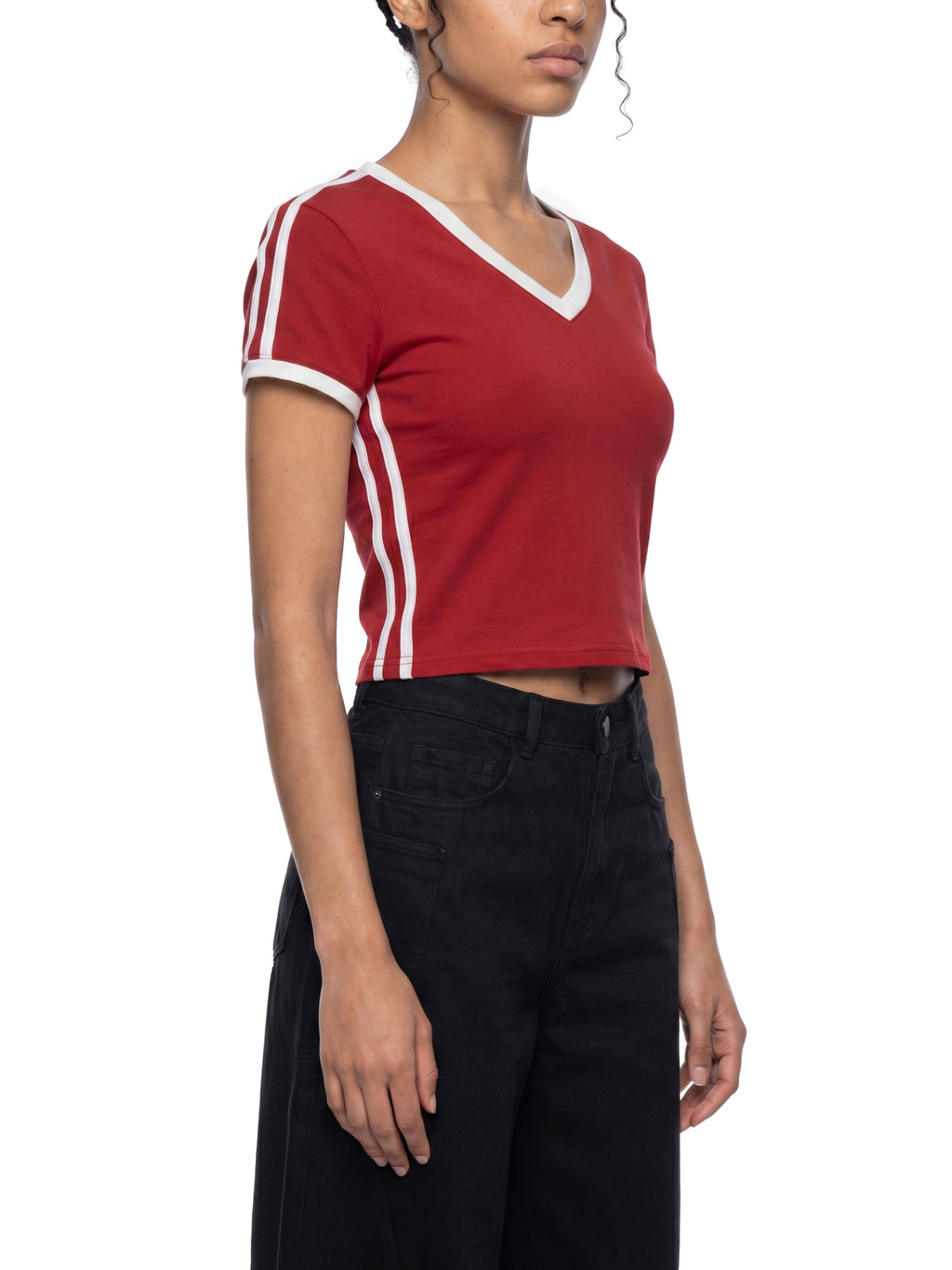 Women's Retro Binding V-Neck Crop T-Shirt